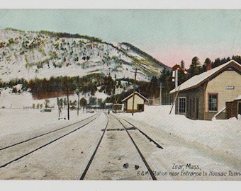Vintage Postcard, Zoar, Massachusetts, B and M Railroad Station, ca 1925