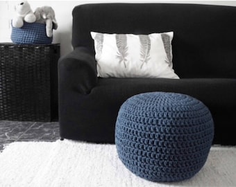 Dark Navy Blue Crochet Pouf Ottoman-Floor Pillow- Nautical Decor- Nursery Footstool Pouf- Knit Floor Cushion- Kids Furniture- Pouffe Seating