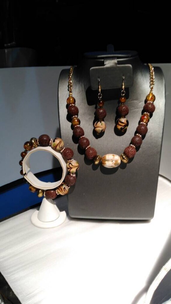 Lava rock into glass 3 piece jewelry suite
