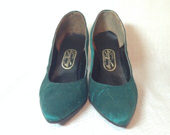Vintage Green Silk High Heels