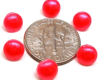 Tiny BUTTONS, 6 Petite pink glass, unused. Doll size, 1/4".