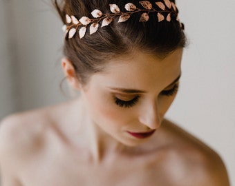 Rose Gold Leaf Bridal Headband | Rose Gold Vine Headpiece | Leaf Hair Vine | Rose Gold Leaf Bridal Hairpiece | Rose Gold Lily Vine