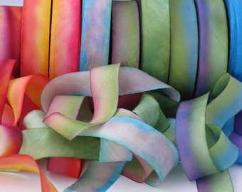 A Hanah Hand Dyed Silk Ribbon Collection,Hand Dyed Silk Ribbon, bias-cut 5/8 wide