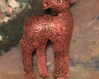 Rare 1950's Copper Lamb Brooch by Temming