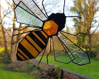 Bee, Stained Glass, Suncatcher, Honey Bee, Beekeeper Gift, Manchester Bee, Bumble Bee, Honeycomb, Nature Lover, Tiffany, Window Art