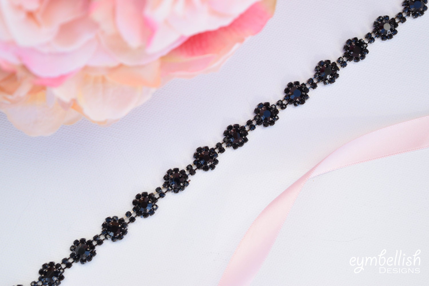 Thin Black Crystal Rhinestone Belt black Bridal Belt