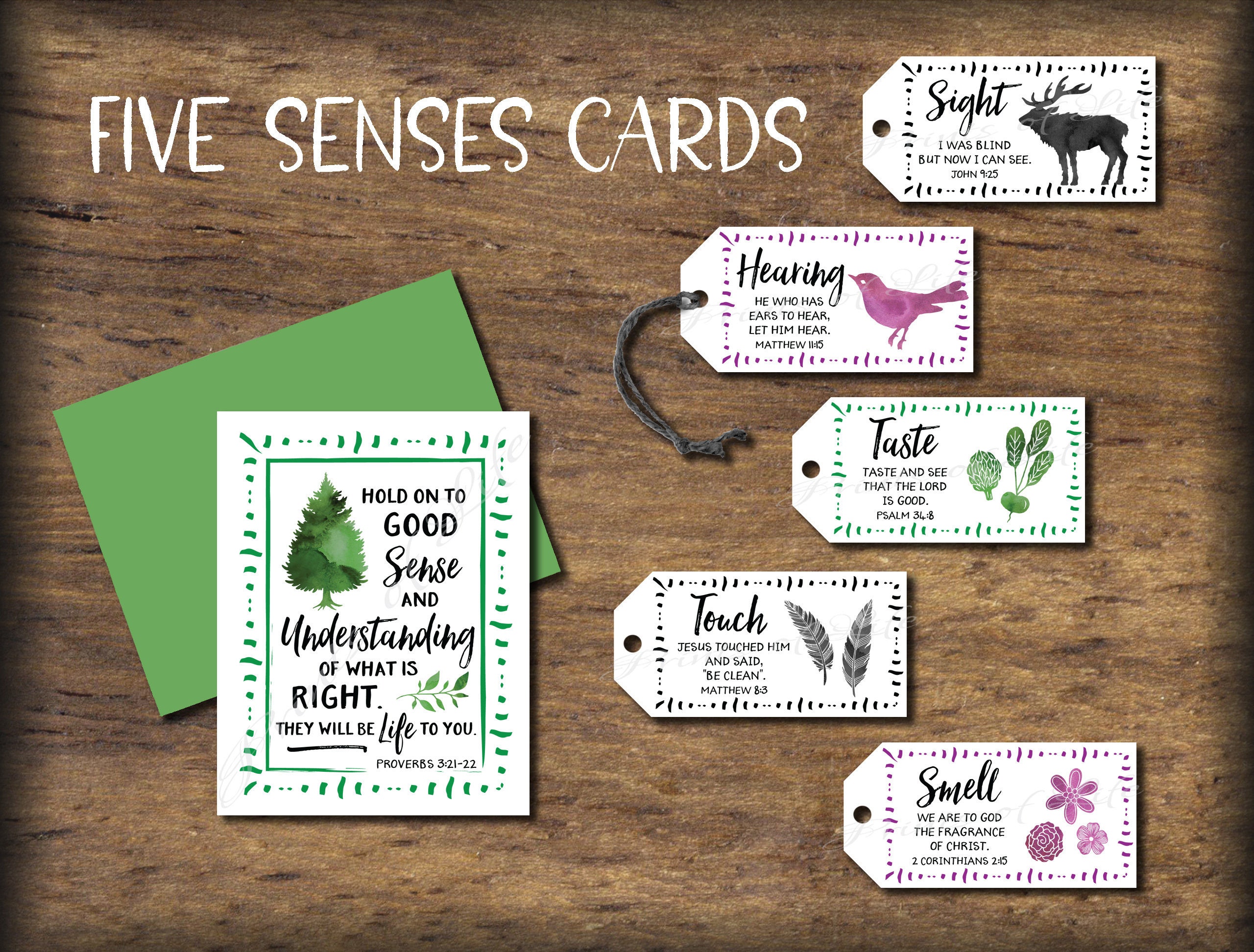 Five Senses Gift Tags & Card with Bible verses. Instant