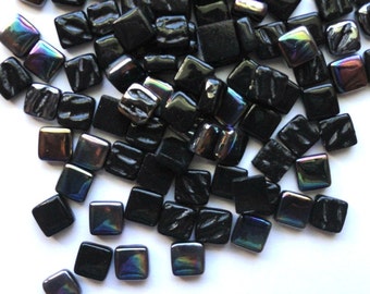 100 8mm Black Mini SQUARES Recycled Glass Mosaic Tiles//Mosaic Supplies//Craft Supplies//Mosaic Pieces//Crafts