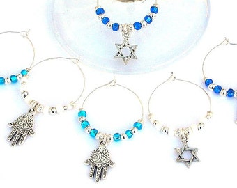 6 Judaica wine glass charms, Star of David, Hamsas, Jewish wine charms, perfect Hostess gift, housewarming present, Magen