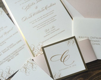 Wedding Invitations - Gold Wedding Invitation - Blush and Gold Wedding Invitations