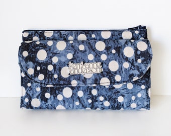 Women's Wallet Clutch with Bifold Card Slots and Coin Purse Zip Pocket in Blue Denim