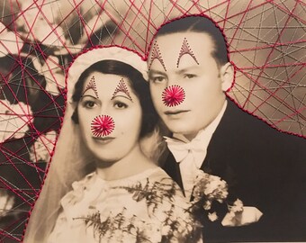 vintage wedding portrait Photo brodée