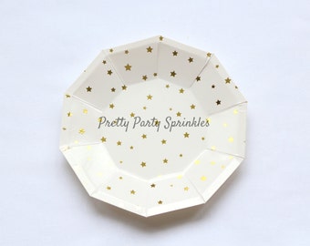 Gold Star Paper Plates, Twinkle Twinkle Little Star First Birthday, Dinner Dessert Plates, Baby Shower Wish Upon A Star Moon, New Years