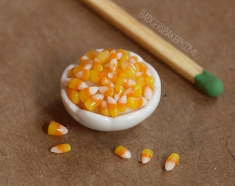 Dollhouse CANDY CORN Bowl Miniature, 1/12 or 1/6 Scale, Halloween Dollhouse Decoration