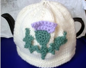 Knitted Tea Cosy with Scottish Thistle Design