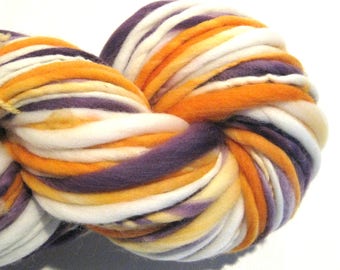Handspun Yarn Opposites Attract 108 yards purple yarn orange yarn hand dyed merino wool waldorf doll hair knitting supplies crochet supplies