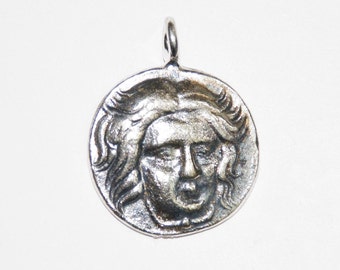 Silver Poseidon Coin Pendant, God of the Sea, rustic coin jewelry, men and women