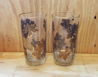 Vintage Tumblers Golden Leaves Barware