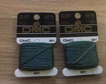 set of 3 spools of thread dmc Mouliné 501 green color embroidery