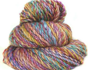 Handspun handdyed yarn Merino wool tencel plied hand spun yarn