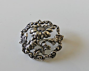 Vintage, costume brooch, costume, brooch, dirndl, Oktoberfest, flower brooch, old silver, margarites, sunflower