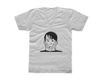 Home Alone T-Shirt, Black on White V-Neck,Kevin McCallister,Macauley Culkin,90s Christmas Movie,Mens Christmas Gift,Boyfriend Christmas Gift