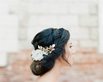 Crystal Floral Bridal Headpiece, Ivory Wedding Headpiece, Silk Flower Crystal Floral Bridal Hair Comb, Beaded Bridal Headpiece - Style 411