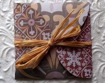 Greeting card (and envelope) taupe, Orange, pale pink and Burgundy patterns cement tiles
