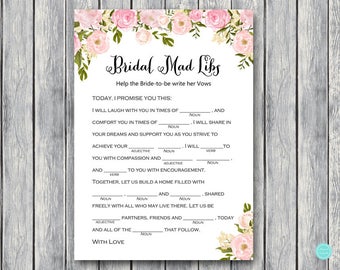 Peonies Bridal Shower Mad Libs, Help bride write her vows, Bridal Mad Libs, Bridal Shower Mad Libs, Bridal Mad Libs, Mad lib WD67 TH13
