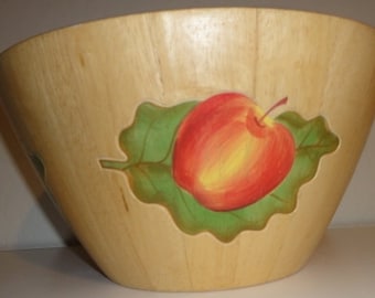 Large Vintage Handpainted Wood Bowl