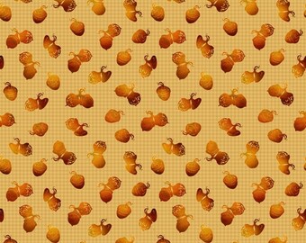 Blessings II - Acorns on Tan Check Fabric