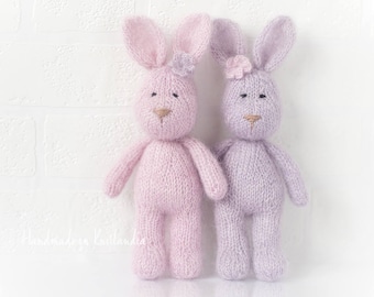 Mohair Bunny, Small Handknitted Toy, Newborn Photo Prop