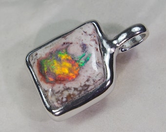 Magnificent sparkling play of colours! Mexican fire opal, matrix opal, fire opal silver pendant, opal necklace pendant, cantera opal pendant