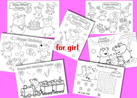 Peppa Pig Birthday coloring pages activity PDF file