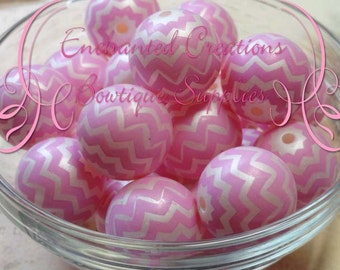 20mm Pink and White Chevron Stripe Pearl Beads Qty 10