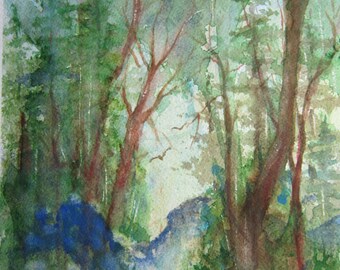 Original Watercolor landscape painting,watercolor art, original painting, tree art, forest painting, home decor wall art woodland landscape.