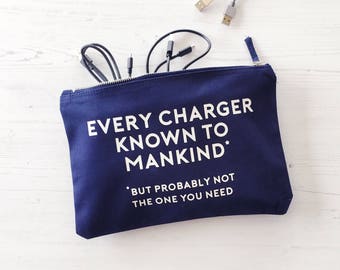 Charger Bag, Birthday Gift, Cable Storage, gift for him, gift for boy, travel bag, cable bag, holiday bag, overnight bag, zippered bag