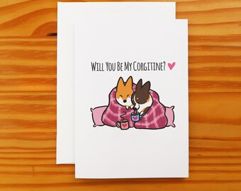 Corgi Valentine's Day Snuggle Greeting Card | 5x7" Card with Envelope | I Love You Valentine Corgi Cards | Handmade