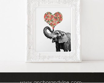 DIGITAL DOWNLOAD // Elephant Heart Love // Art, Canvas, Poster, Print, Wall Art, Home Decor, Love, Anniversary, Birthday, Gift