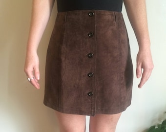 Brown suede 90s button up skirt