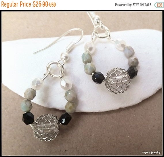 SALE Beaded drop earrings, Statement Earrings, Large Dangle Earrings, Big Womens Earrings, Black White Earrings, Womens Ball Earrings