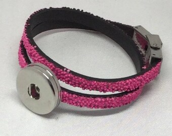 Fuchsia pink child bracelet 2 towers for 1 snap chunk interchangeable 18mm