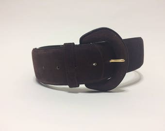 Vintage 80s 90s Brown Suede Leather Waist Belt Size Medium M