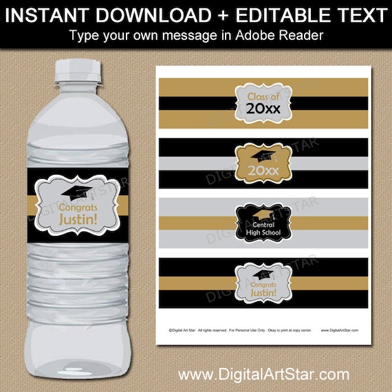 graduation party decorations printable water bottle labels