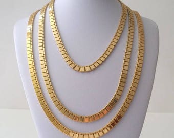 Vintage MONET Gold Plated Flat Chain Necklace Set of 2