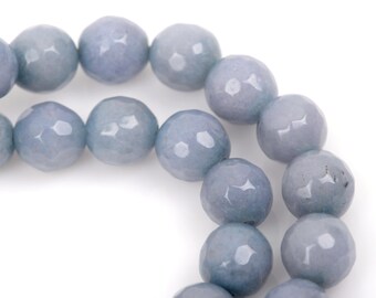 12mm Round Faceted Slate BLUE GREY JADE Gemstone Beads, full strand gjd0122