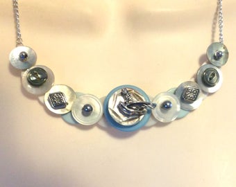 Bluebird of Happiness button necklace