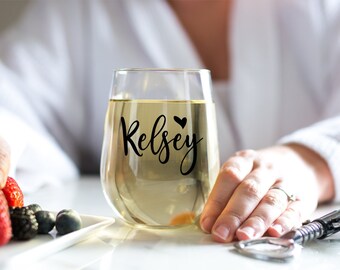 DECAL DIY Personalized Stemless Bridesmaid Wine Glass Decals - Name Decals - Names for Glasses