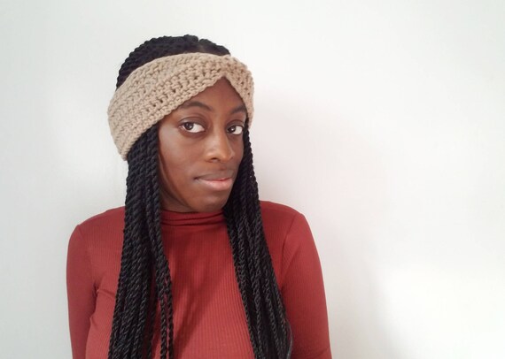 Crochet Winter Headband - Soft Taupe - Crochet Ear Warmer - Gift for Her - Turban Ear Warmer - Gifts for Girlfriend - Turban Headband Women