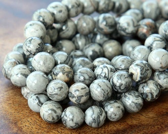 Natural Scenery Jasper Beads, 8mm Round - 15 inch Strand - eGR-JA009-8